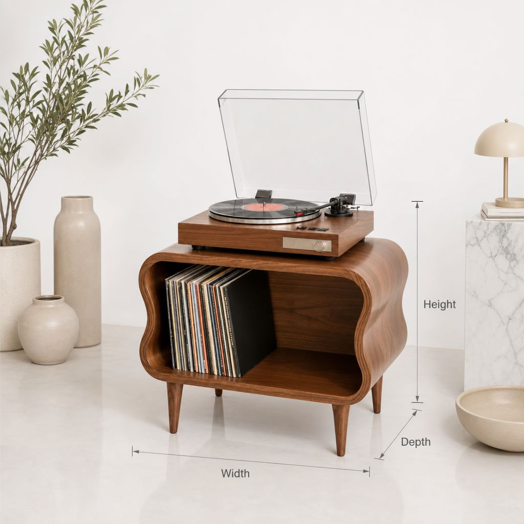 Ambachtelijk Platenspeler Meubel - Massief Houten Vinyl Kast