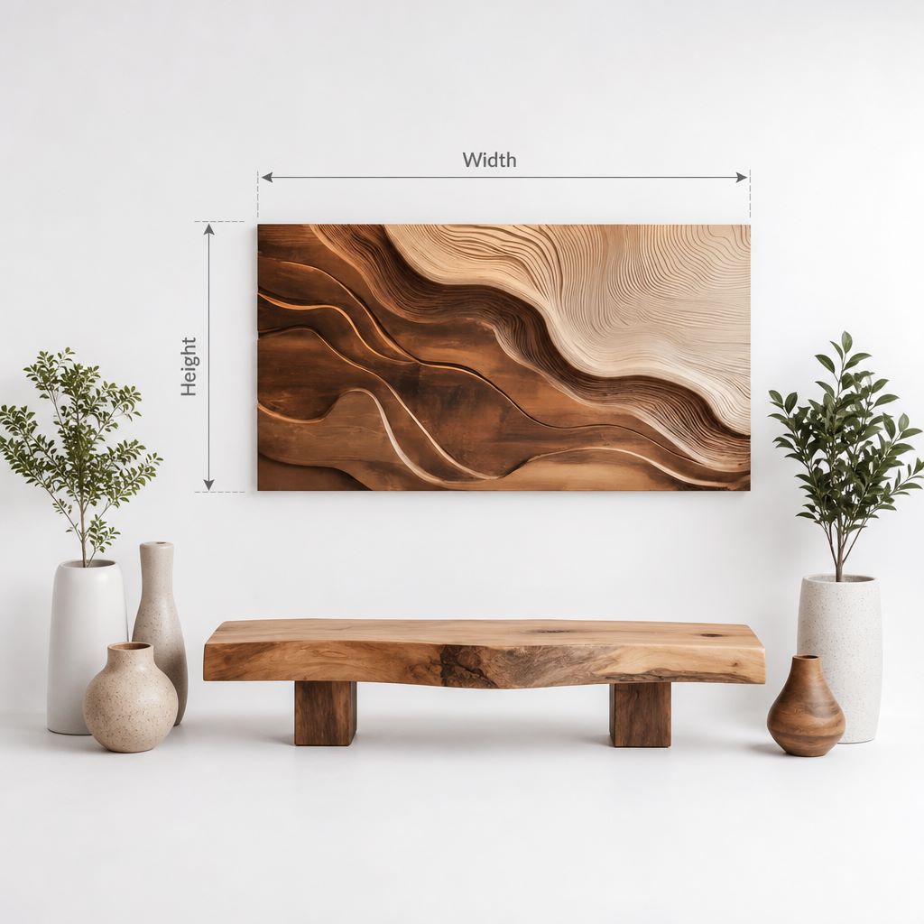 Sculpturaal Houten Wandpaneel - Golfsculptuur Massief Hout