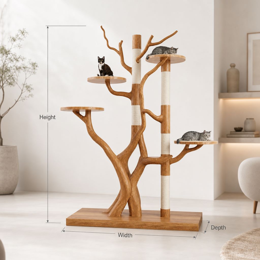 Rustieke Boom Kattentoren - Massief Houten Krabpaal Woonkamer