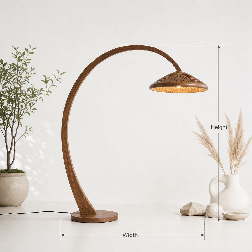 Slaapkamer Boog Paddenstoel Vloerlamp - Parasolkap Massief Hout