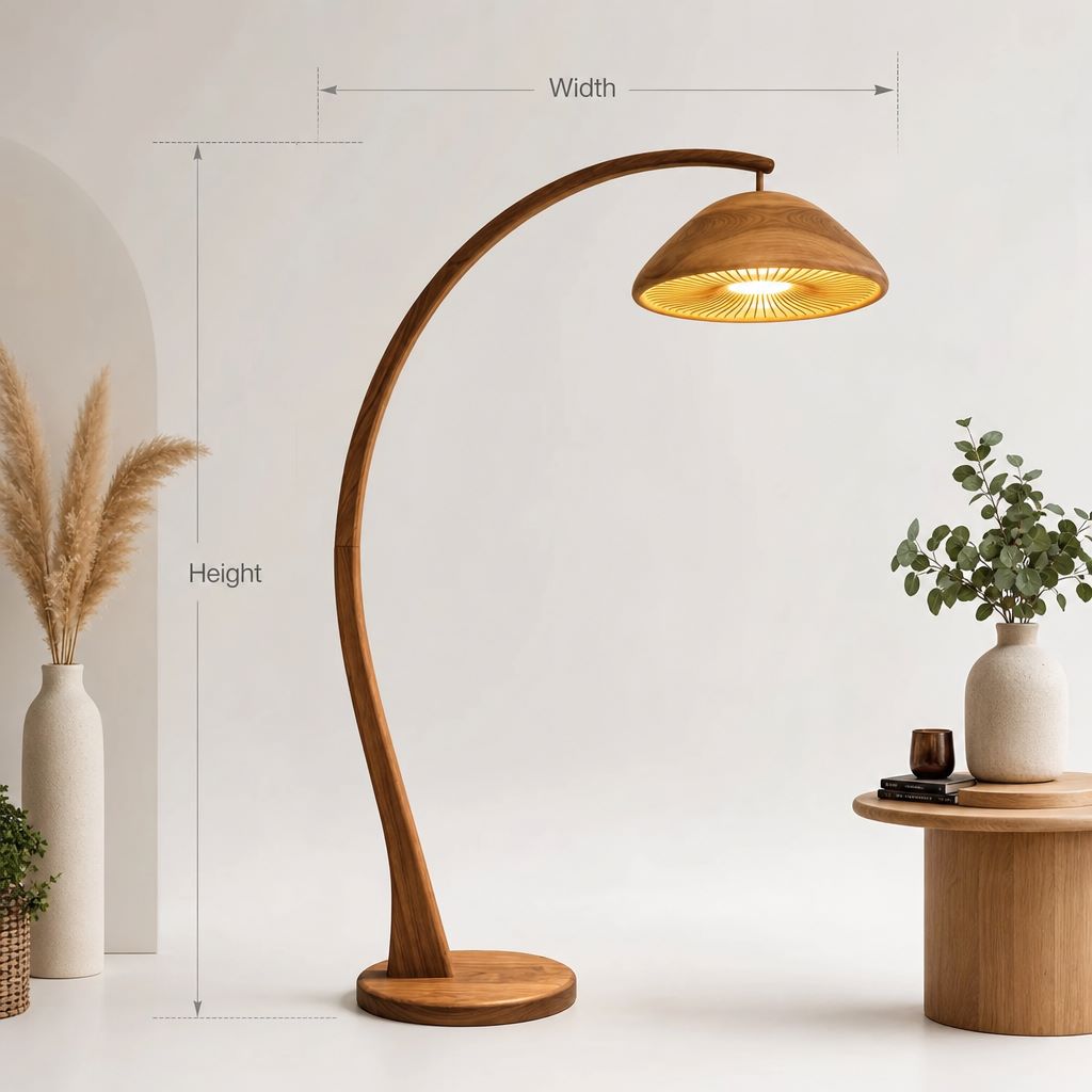 Boog Paddenstoel Vloerlamp - Lamellen Koepelkap Massief Hout