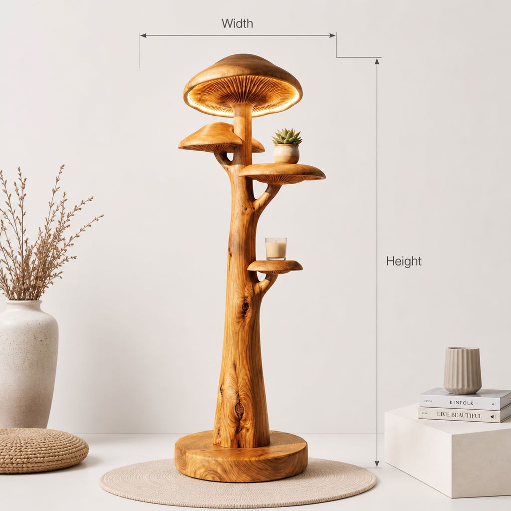 Boom Paddenstoel Vloerlamp met Schappen - Drie Functies in Één