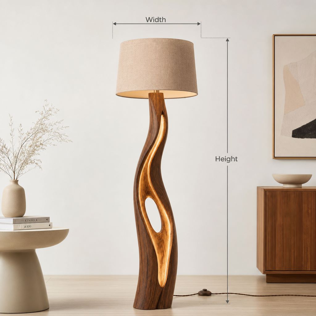 Traanvormige S-Boog Drijfhout Vloerlamp - Warme LED Gloed