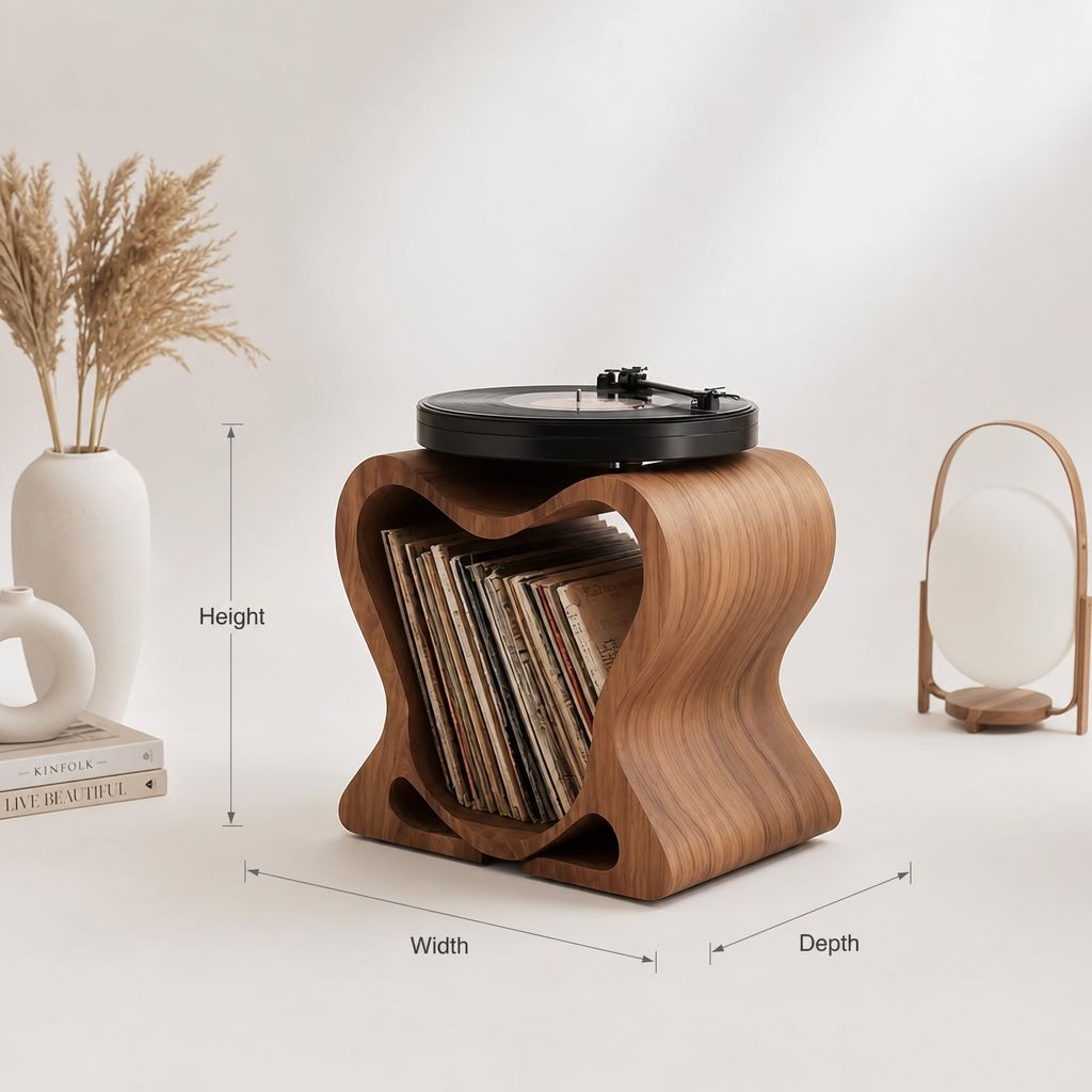 Organisch Modern Platenspeler Meubel - Vinyl Opslag Hout
