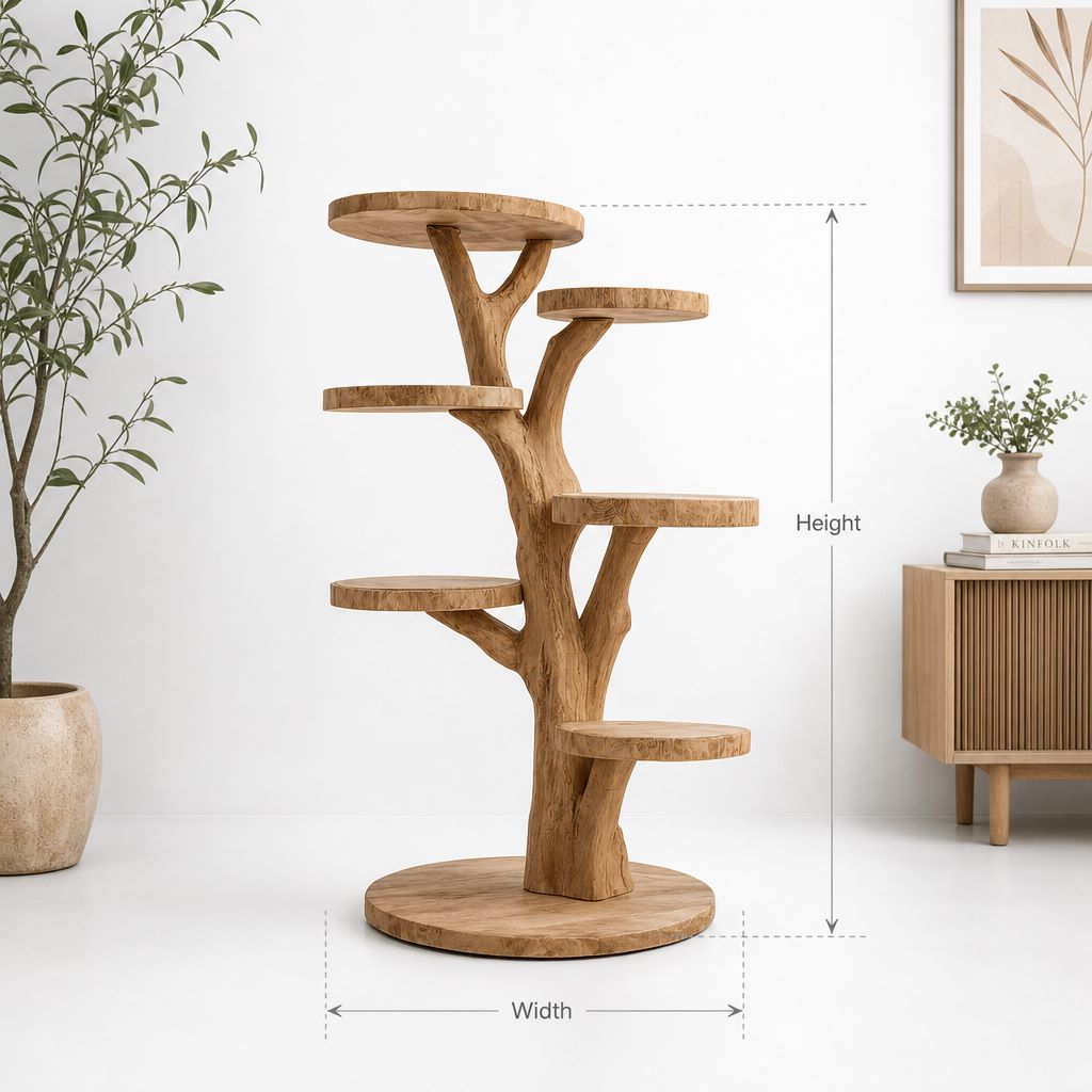 Rustieke houten krabpaal met robuuste houten voet en meerdere klimplateaus