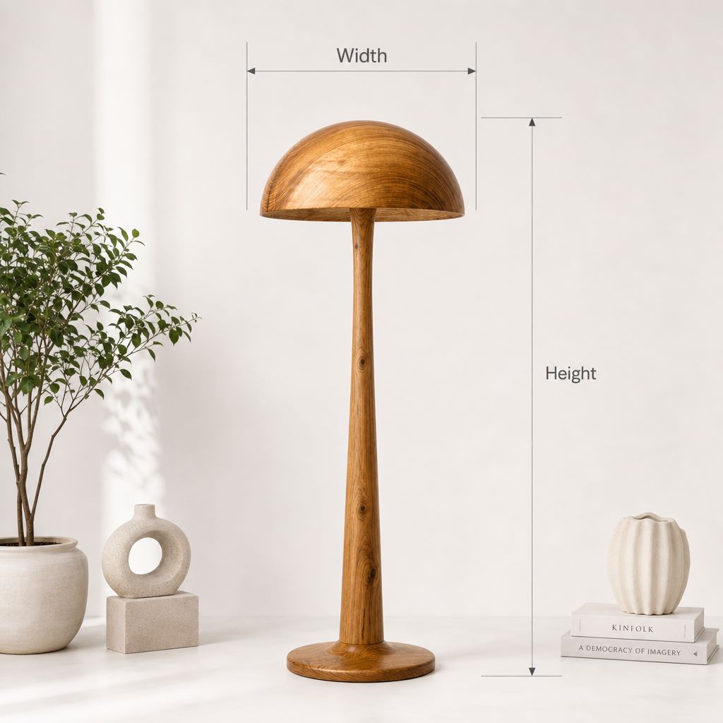 Gedraaid Hout Paddenstoel Vloerlamp - Translucente Koepelkap