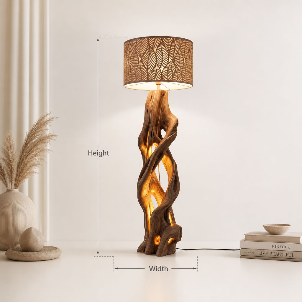 Klimop Liaan Drijfhout Vloerlamp - Bladerenkap Massief Hout