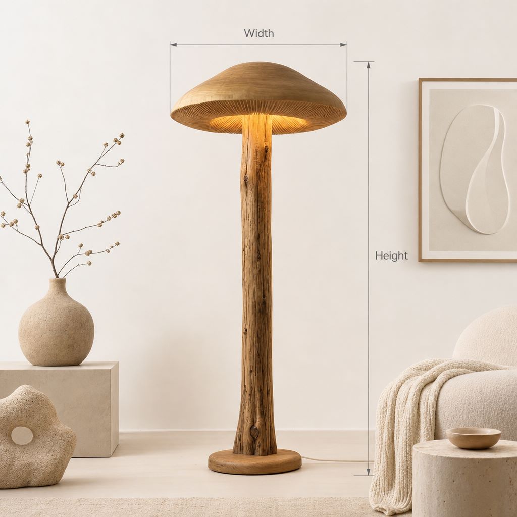 Brede Parasol Paddenstoel Vloerlamp - Dichte Lamellen Massief Hout