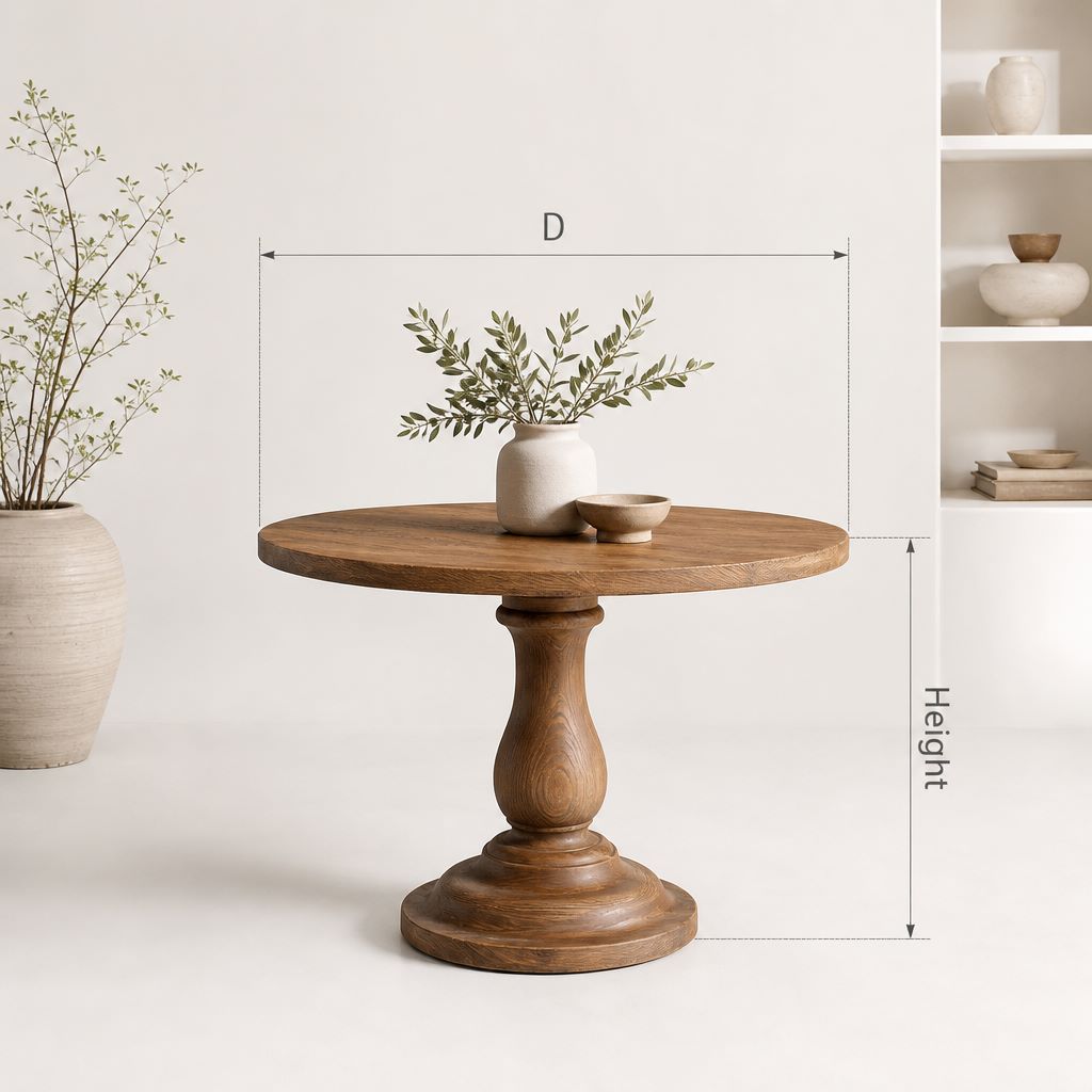 Ronde Massief Houten Eettafel - Elegante Zuilvoet Eettafel