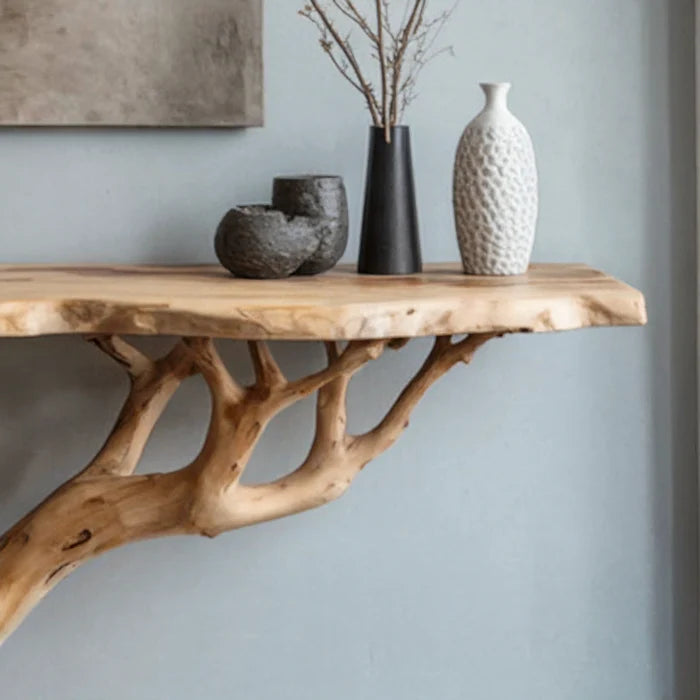 Handgemaakte Houten Console Tafel – Rustieke Live-Edge Sidetable voor Hal en Woonkamer