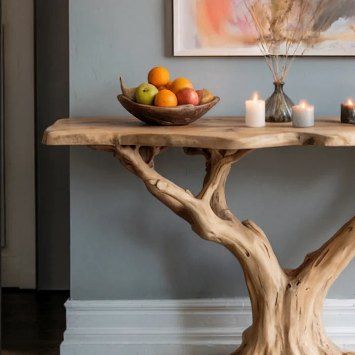 Handgemaakte Houten Console Tafel – Rustieke Live-Edge Sidetable voor Hal en Woonkamer