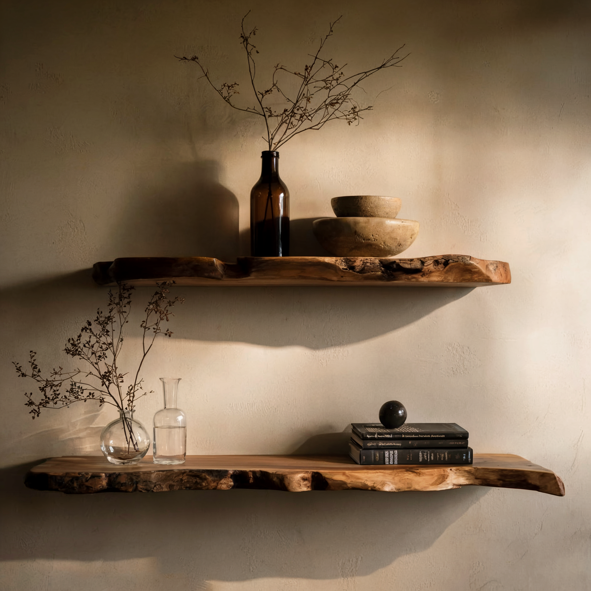 Handmade Christmas Live Edge Floating Shelf – Rustic Wooden Bookshelf & Holiday Décor