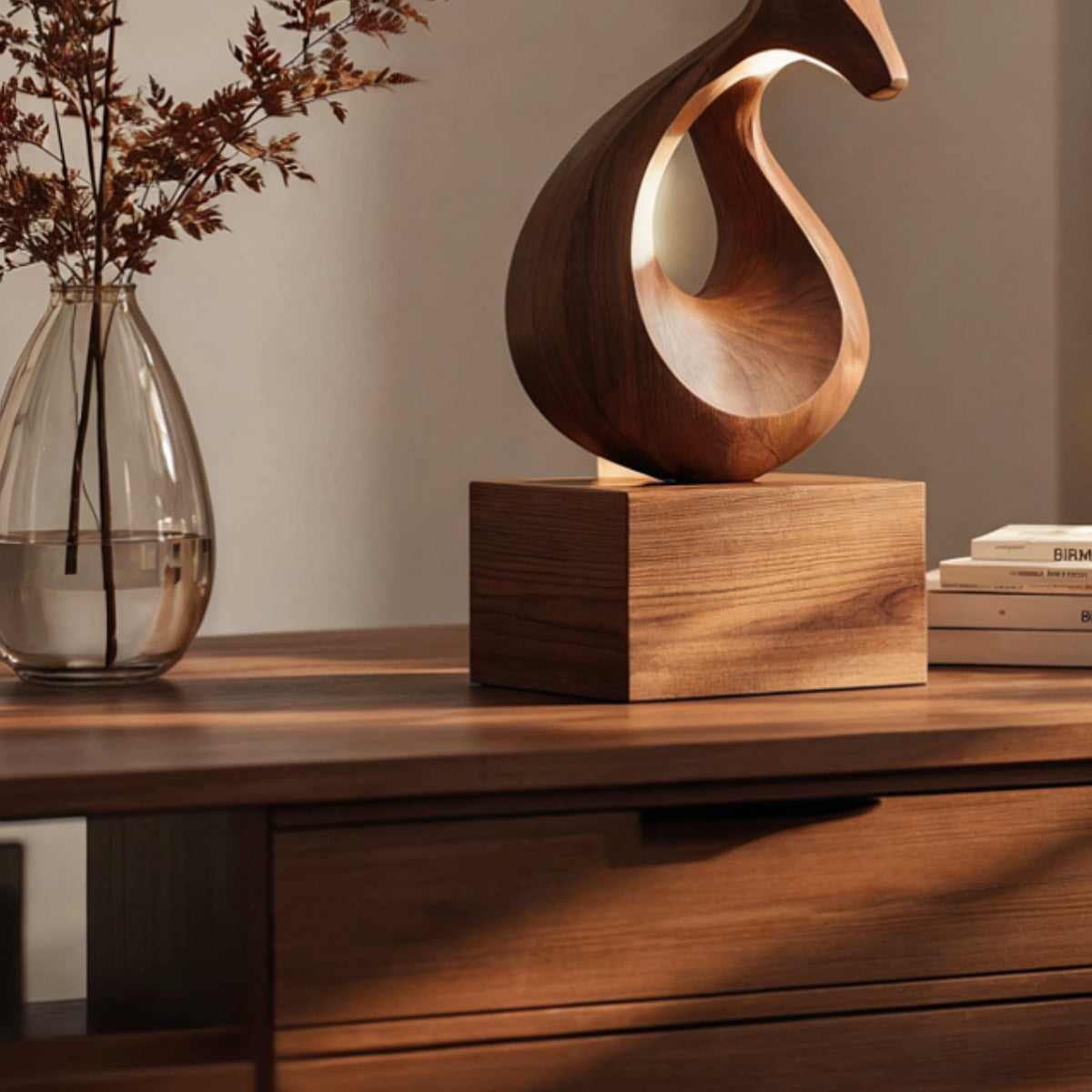 Eigentijdse abstracte houten gewei-sculptuur