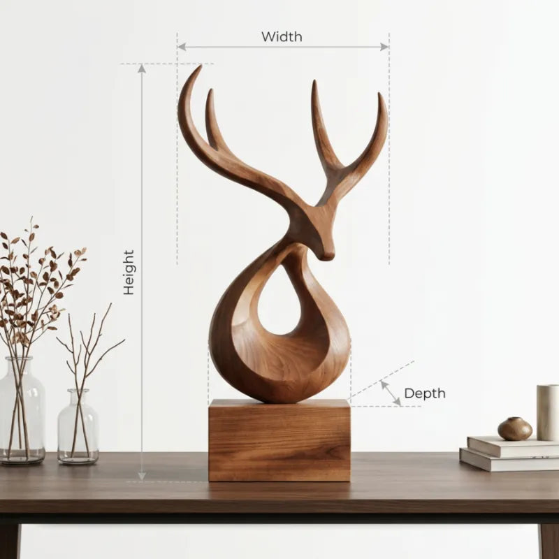 Abstracte Gewei Sculptuur - Massief Hout Organische Kunst