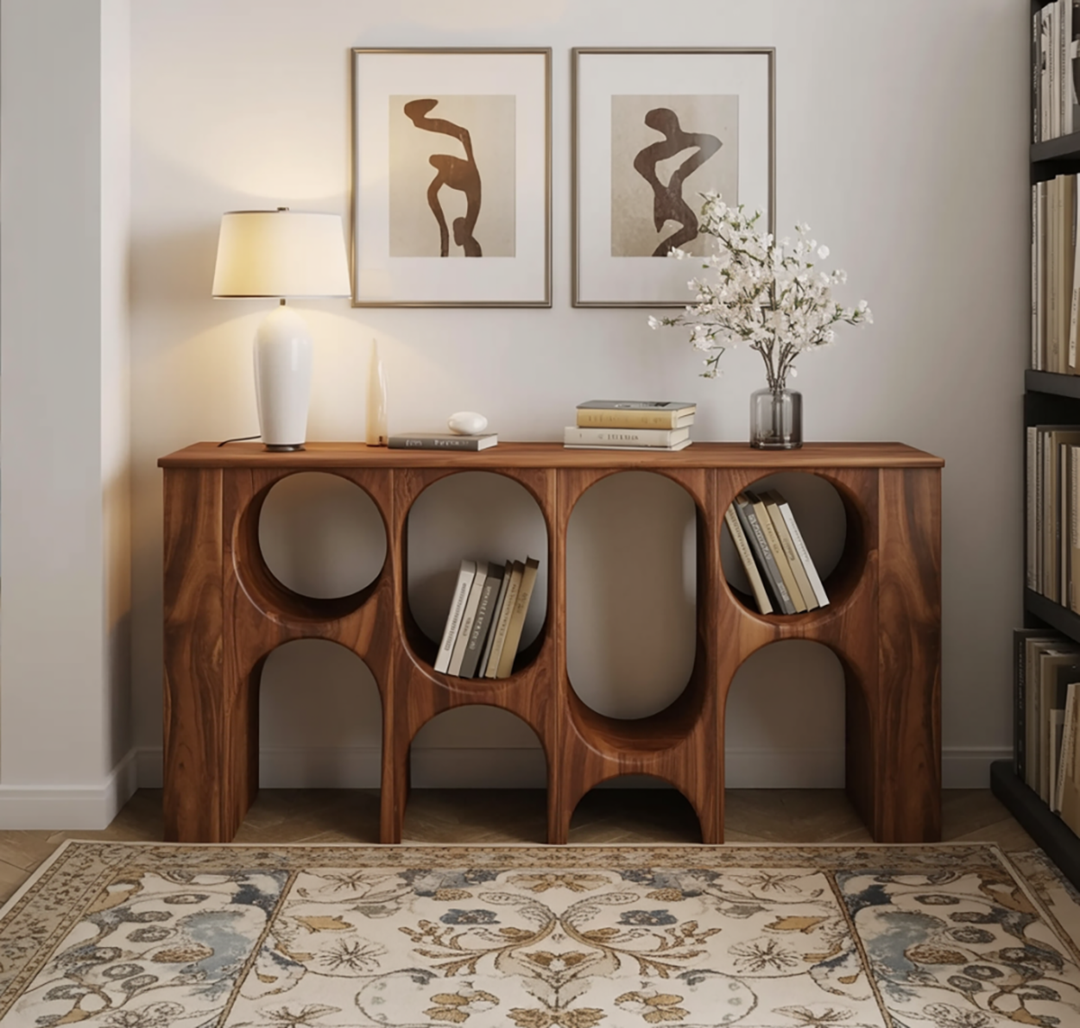 Houten consolekast voor boeken en decoratieve presentatie