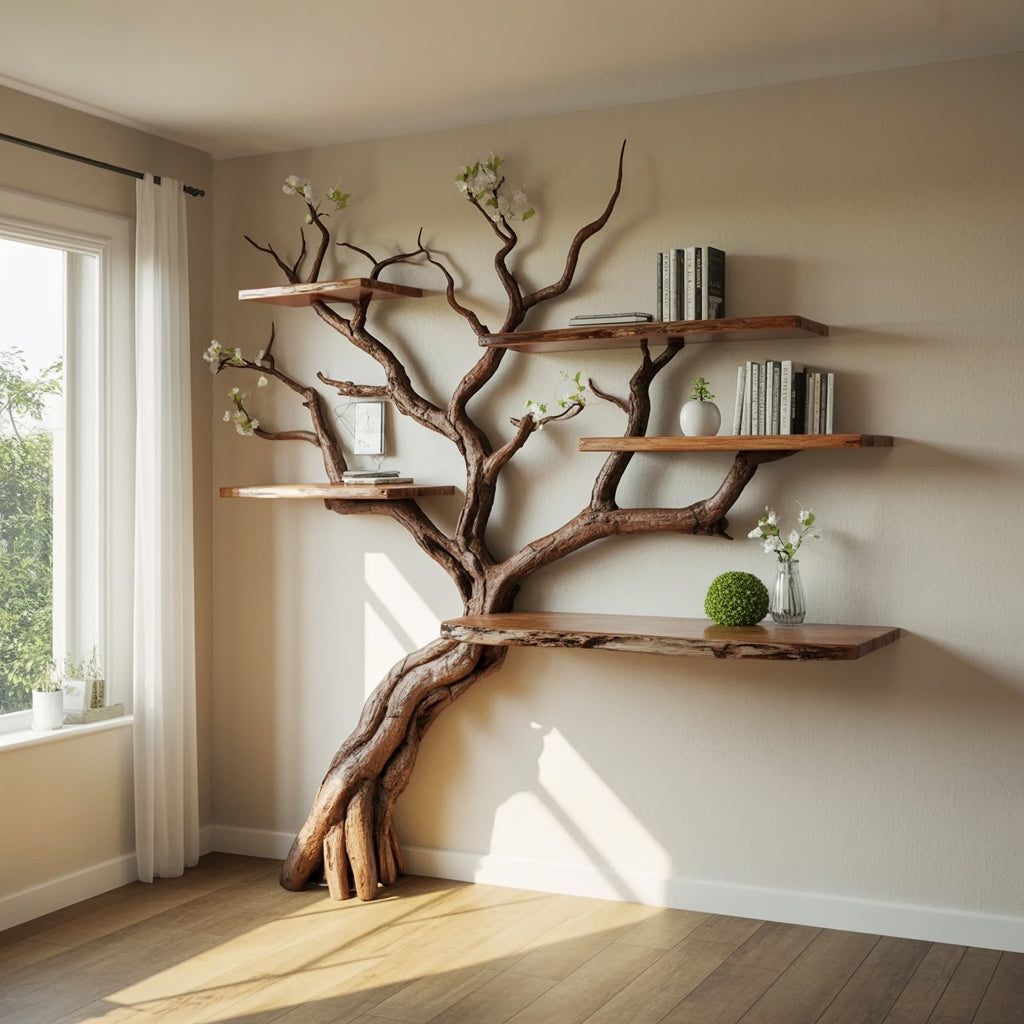 Artistieke boomtak boekenplank van massief hout voor kamerhoeken