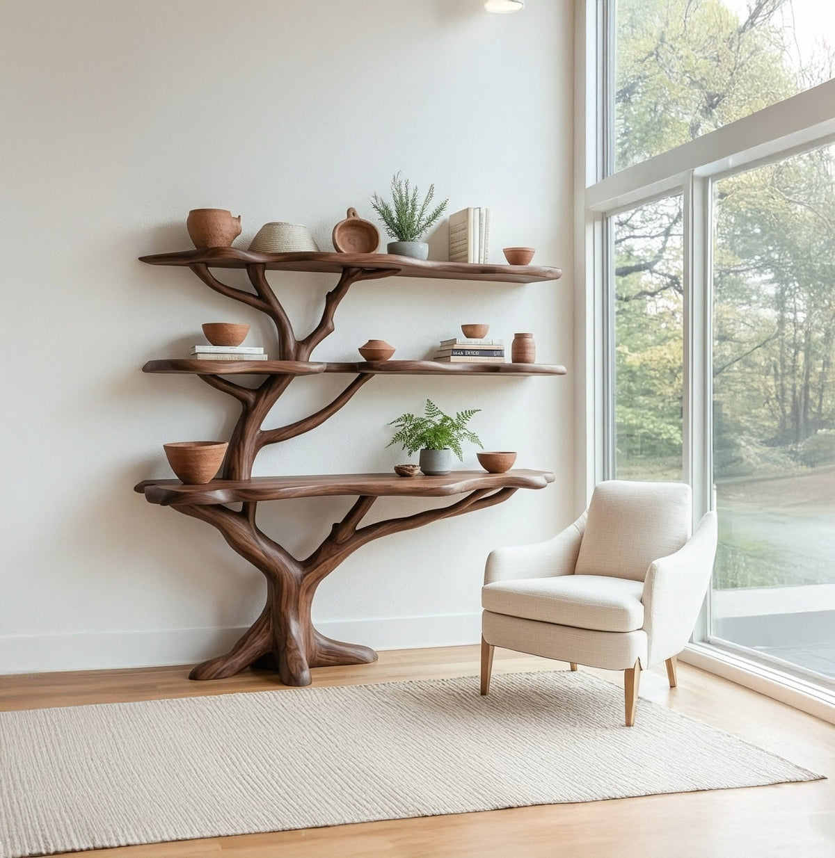Grote boomrand massief houten boekenplank handgemaakt voor presentatie