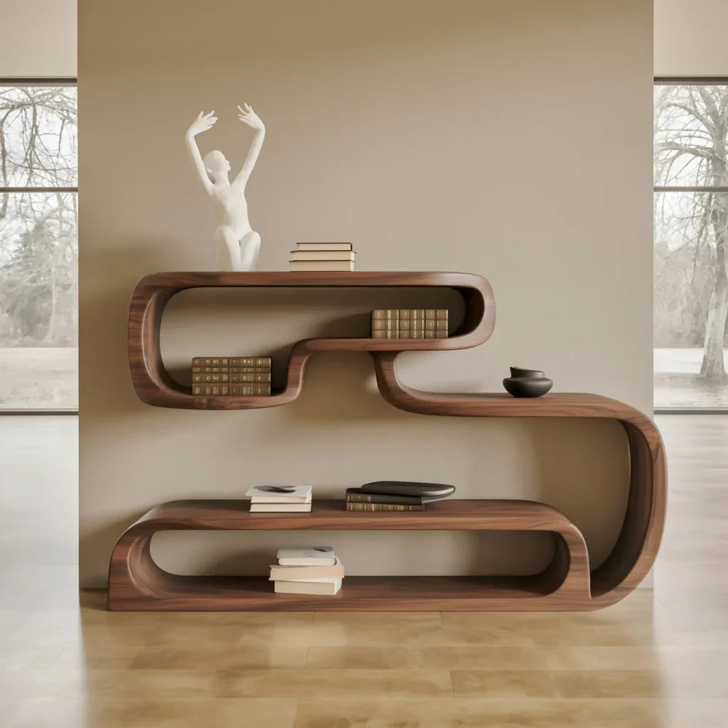 Moderne open roomdivider boekenkast van massief hout voor de woonkamer