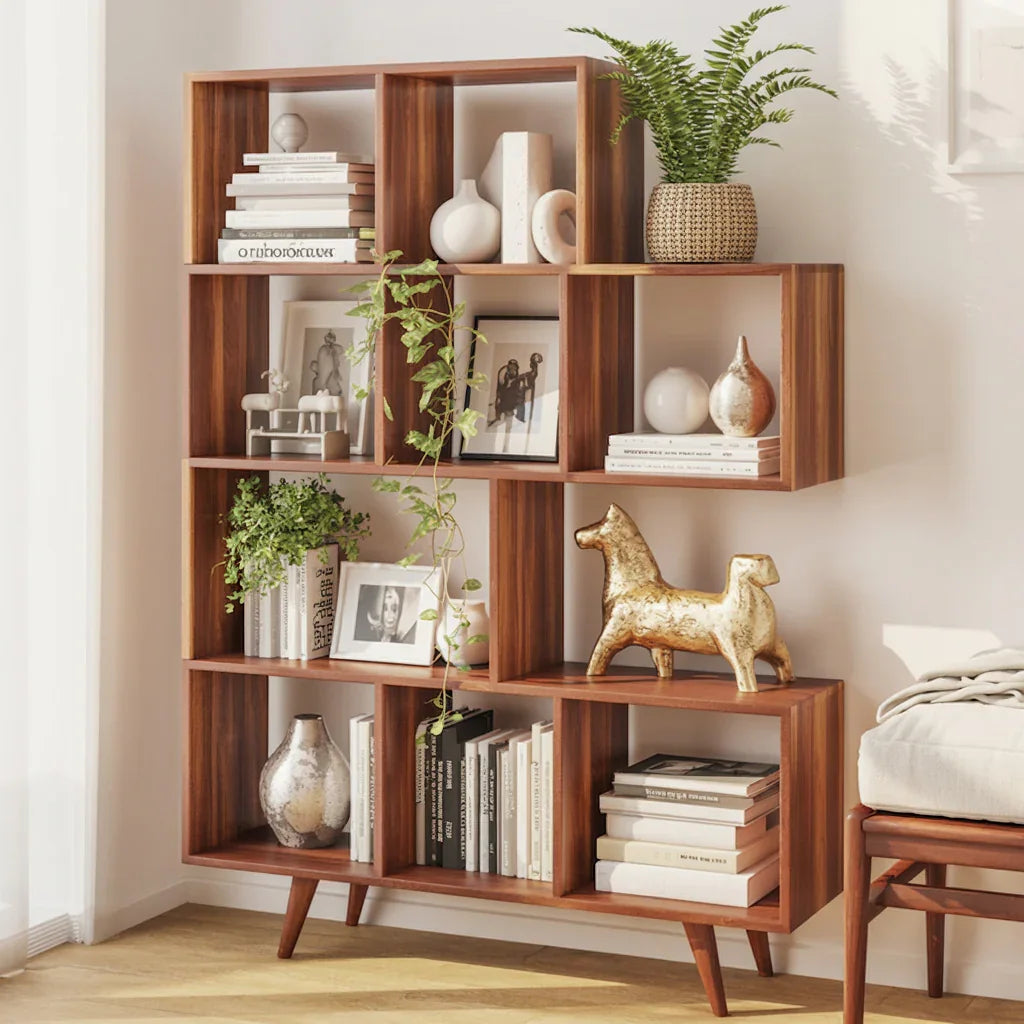 Handgemaakte houten boekenkast van massief hout voor opbergen en decoreren
