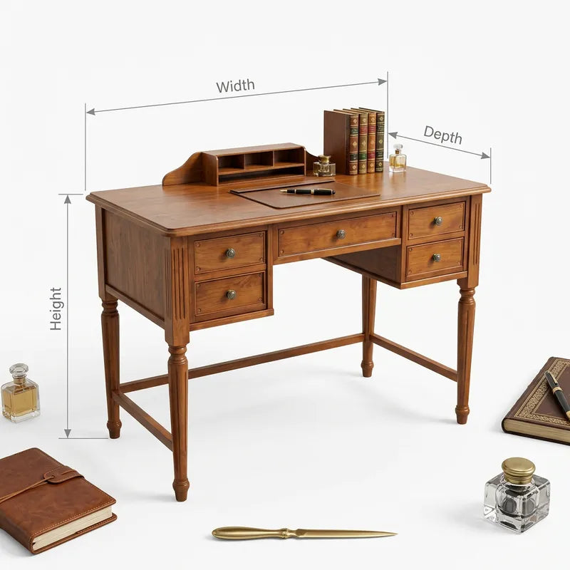 Klassiek Massief Houten Bureau - Opzetstuk & Laden Werkplek