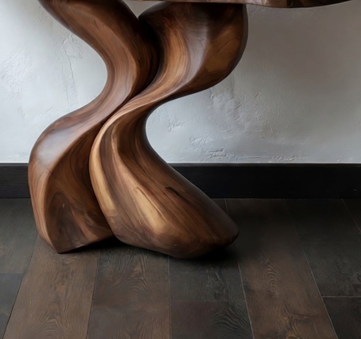 Smalle handgemaakte massief houten consoletafel met uniek design