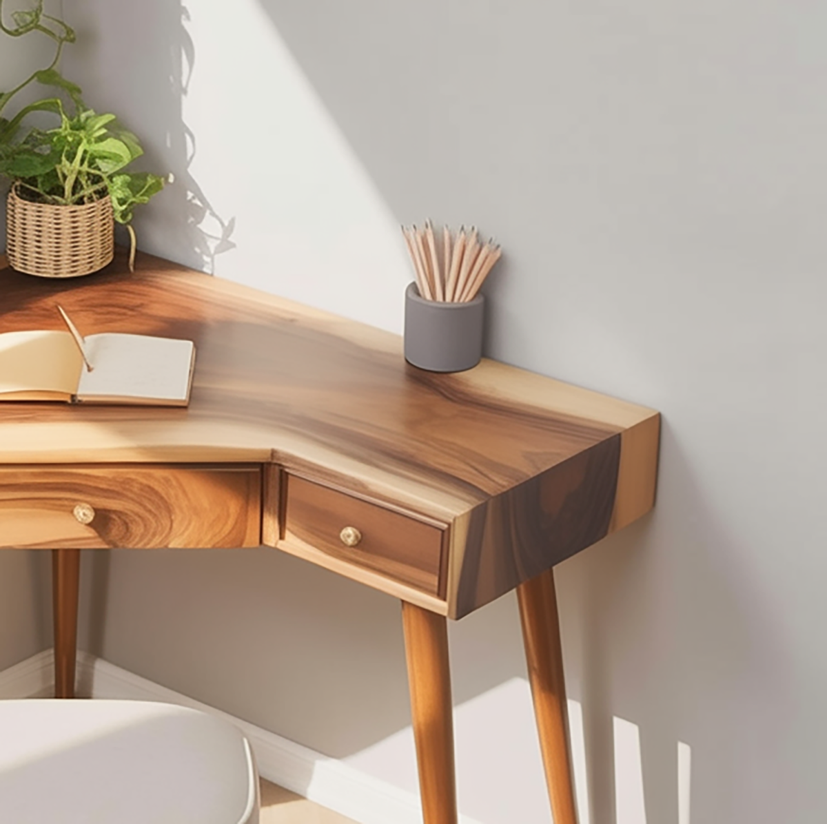 Handgemaakte houten schrijftafel voor het thuiskantoor