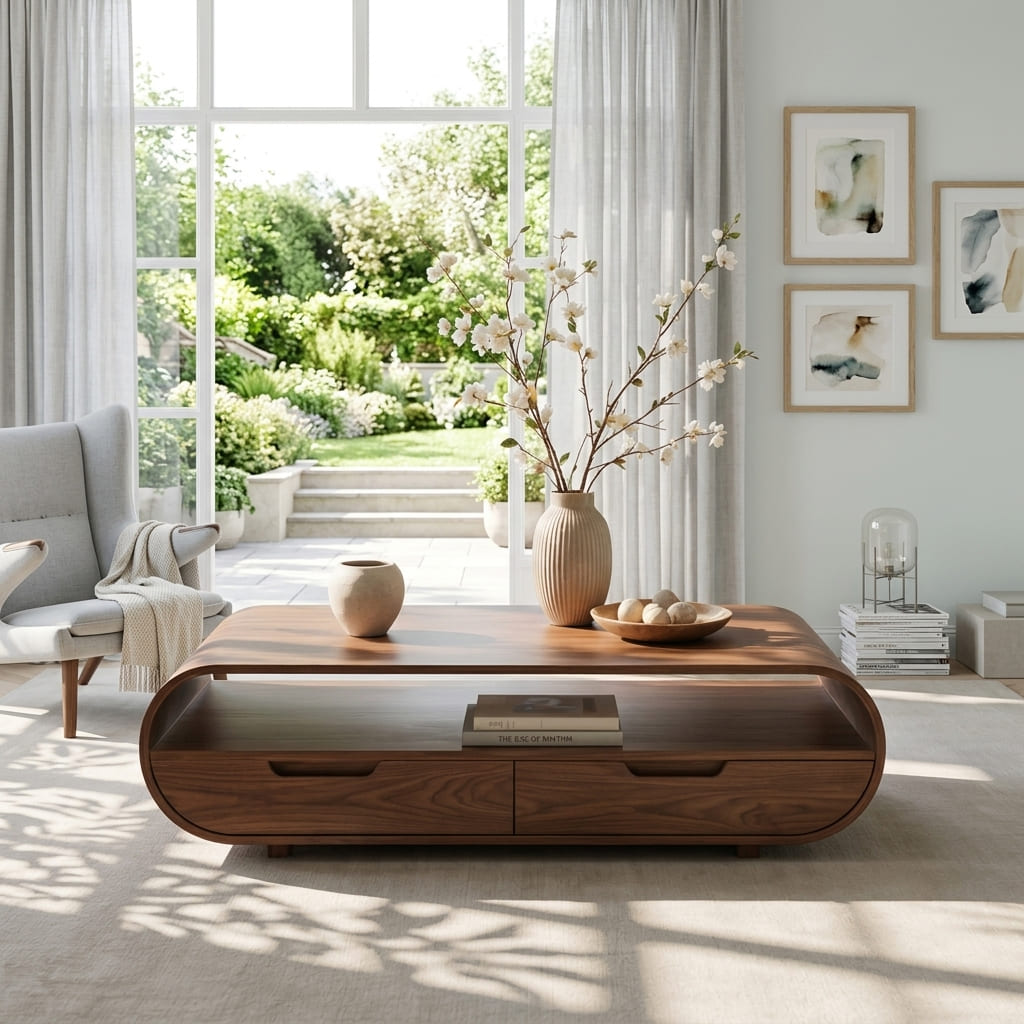 Sculpturale handgemaakte salontafel in een luxe woonkamer