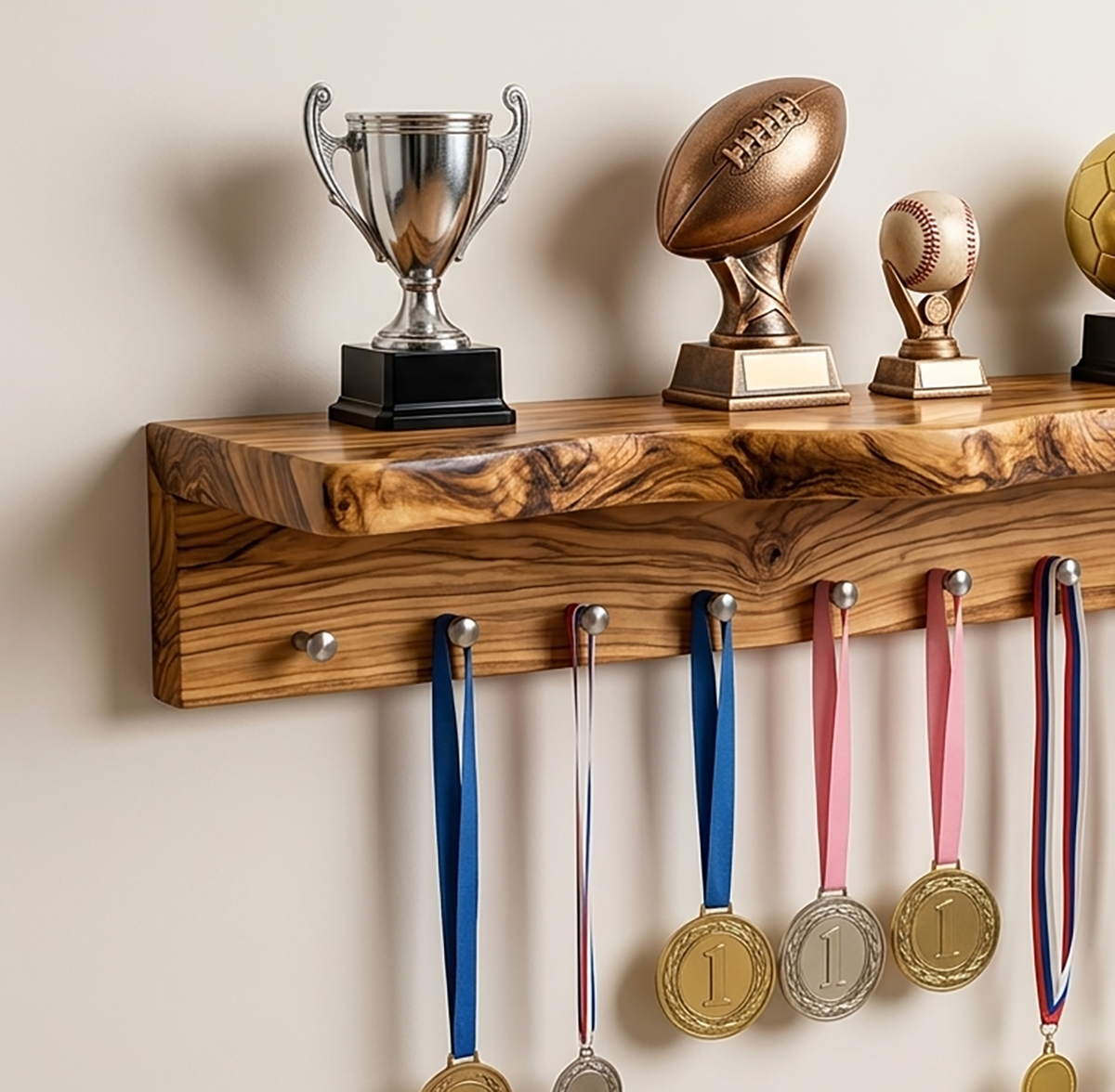 Massief houten kapstok met natuurlijke boomrand voor haldecoratie
