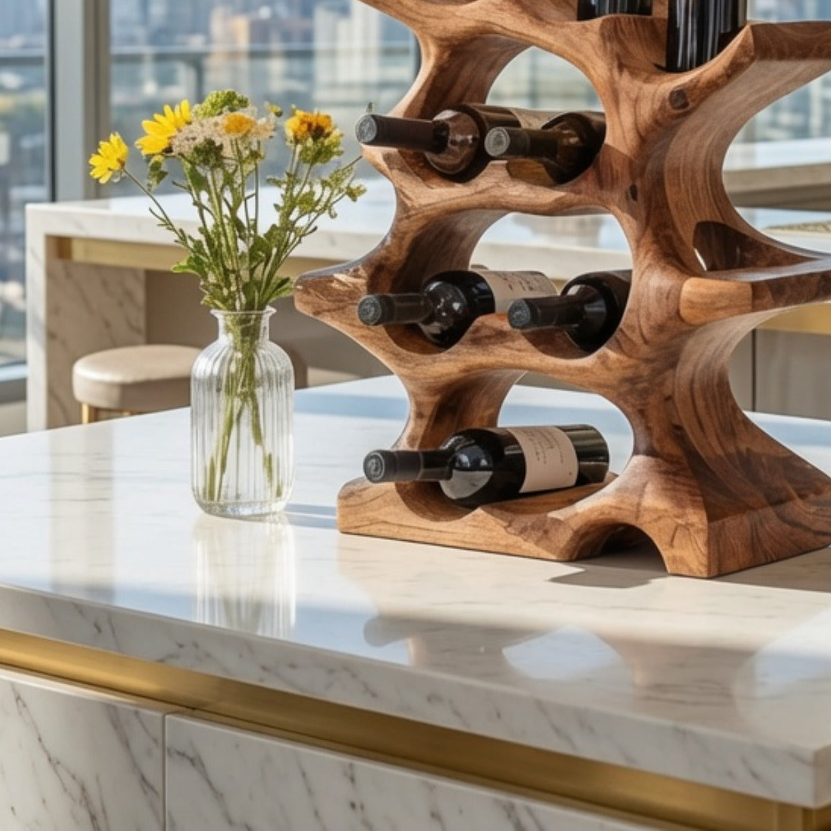 Handgemaakte massief houten keuken-wijnhouder