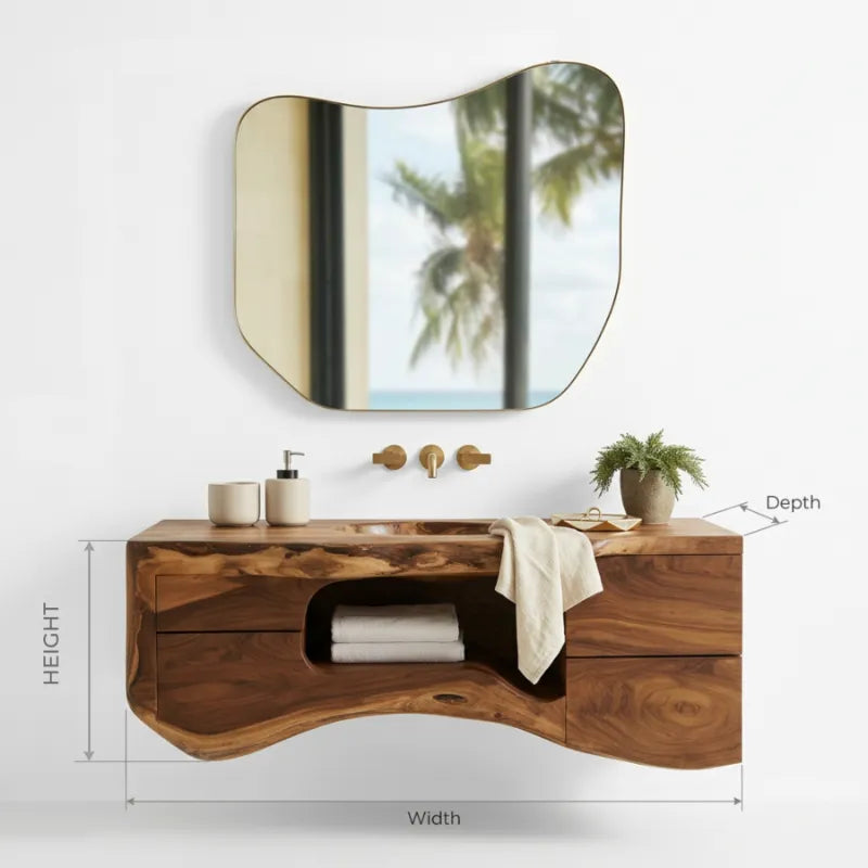 Luxe Zwevend Boomrand Badkamermeubel - Massief Hout Console