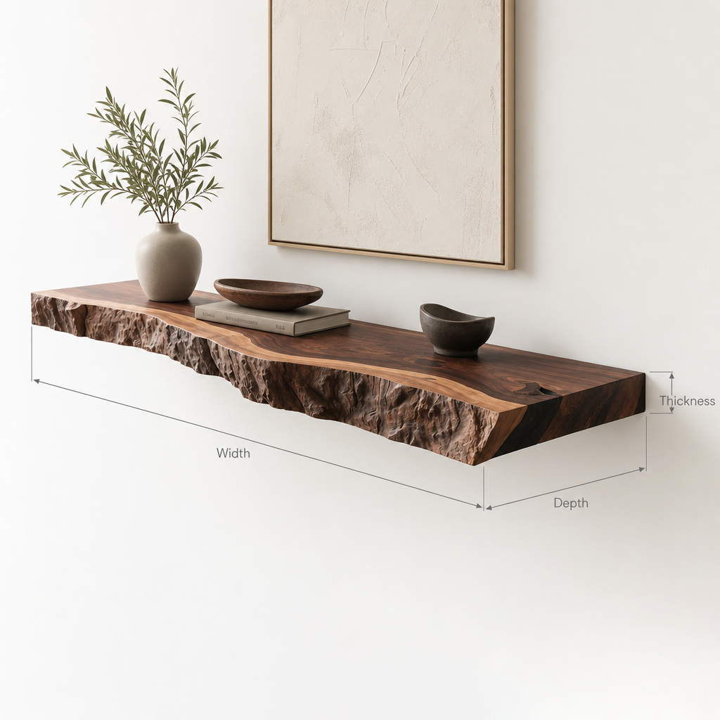 Zwevende Wandplank Boomrand - Massief Houten Wandrek op Maat