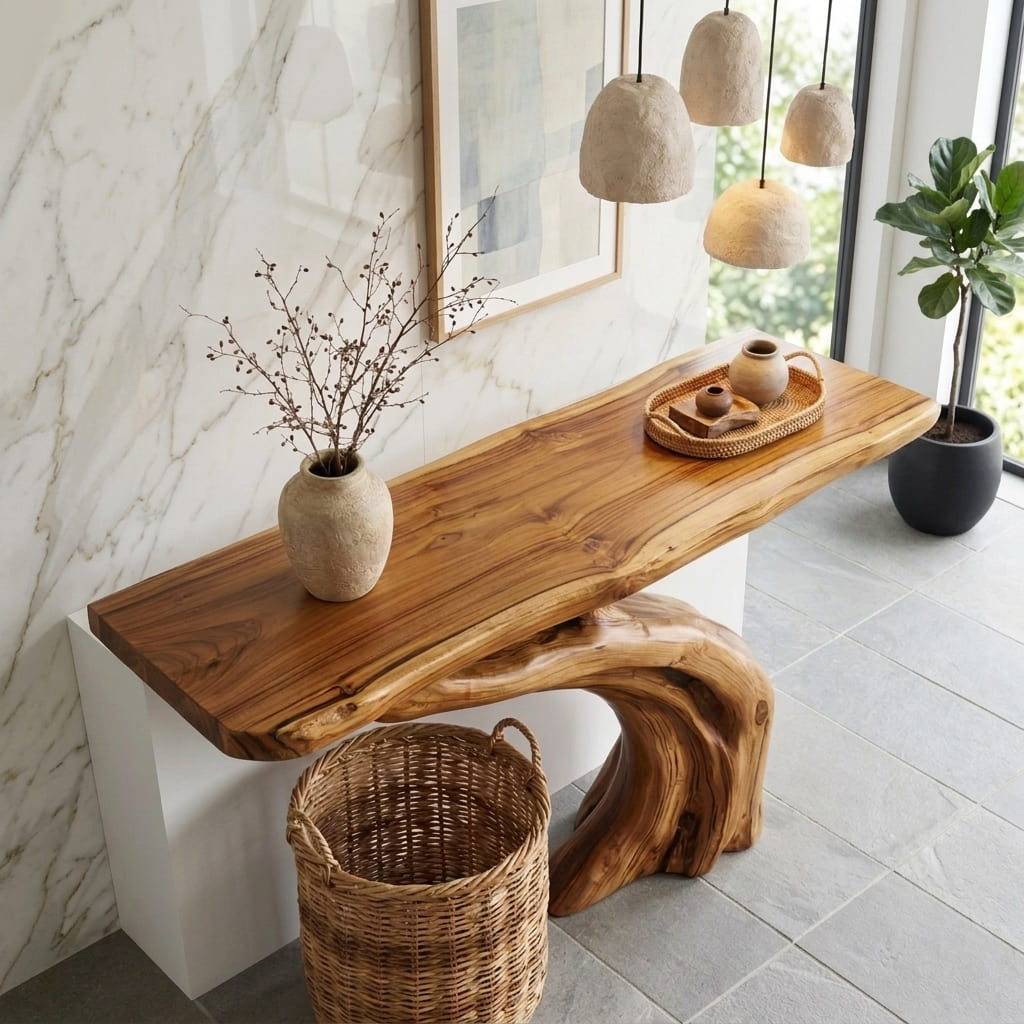 Sculpturale haltafel van handgemaakt hout