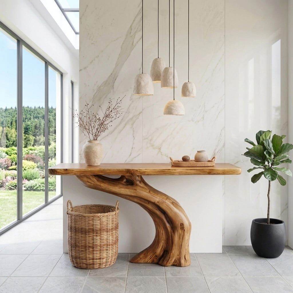 Boomrand consoletafel van natuurlijk hardhout voor elegante gangen en hallen
