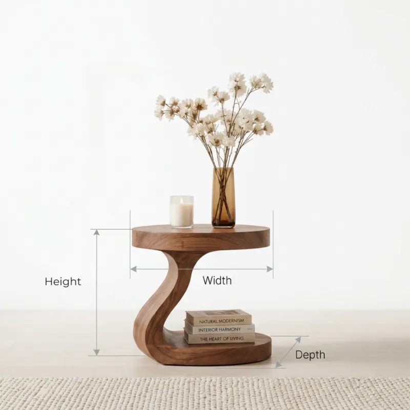 Sierlijke S-Boog Bijzettafel - Sculpturaal Massief Hout