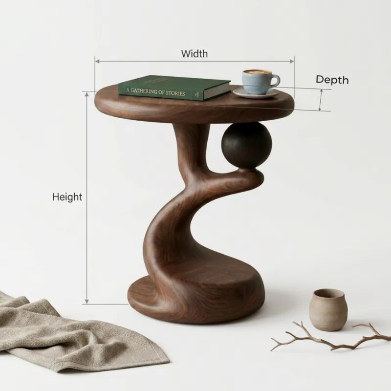 Bol Sculpturale Bijzettafel - Massief Hout Accenttafel