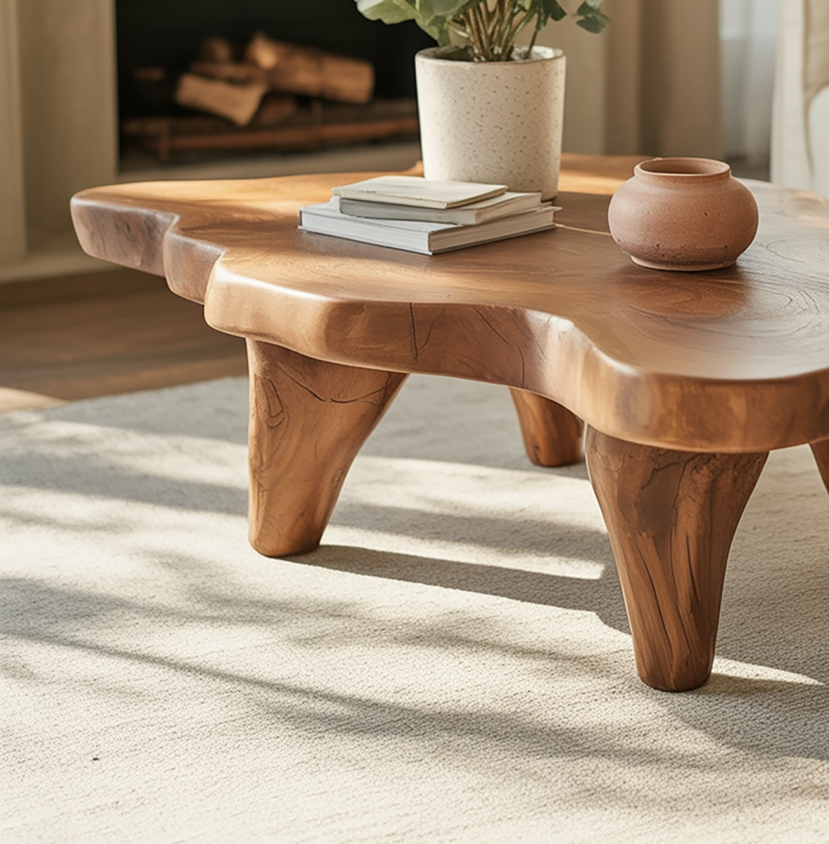 Massief houten salontafel voor moderne woonkamerinterieurs