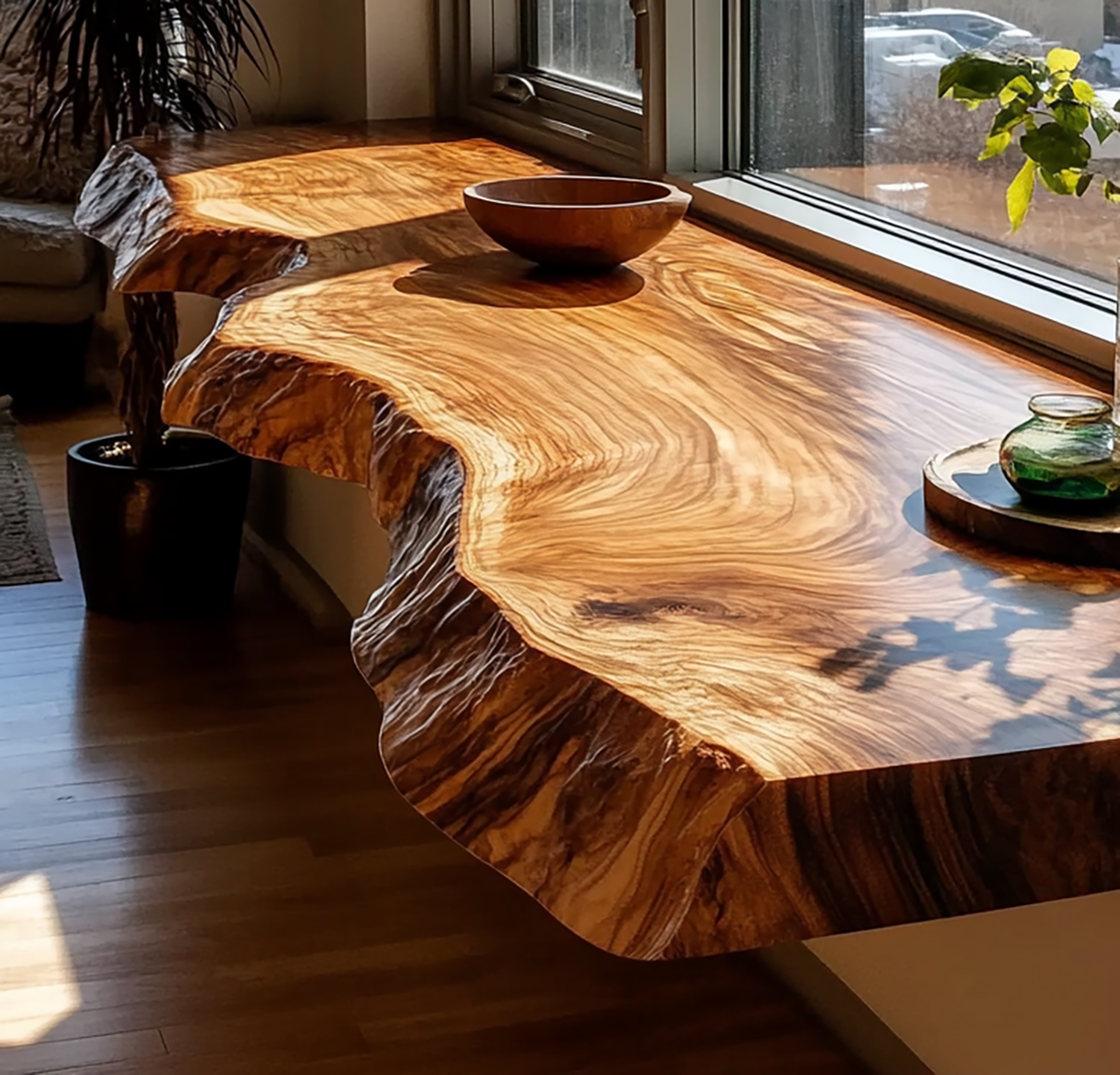 Massief gerecyclede houten tafel met natuurlijke textuur en vintage stijl