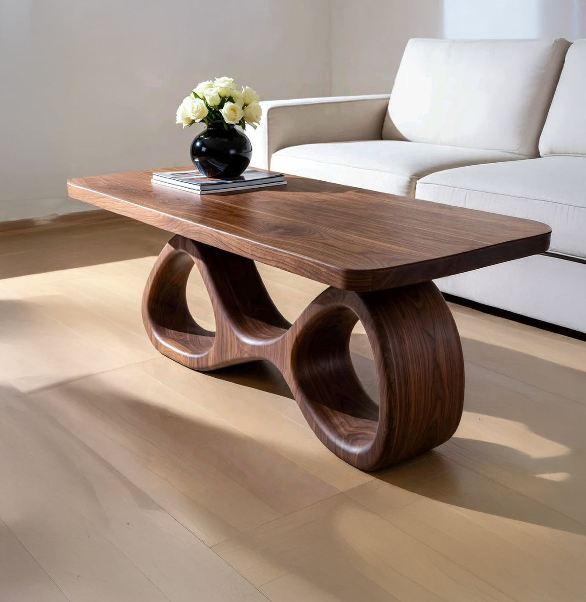 Abstracte Salontafel Gebogen Onderstel - Massief Hout Zithoek