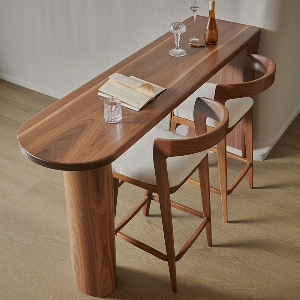 Moderne sculpturale houten tafel met vloeiende organische vorm