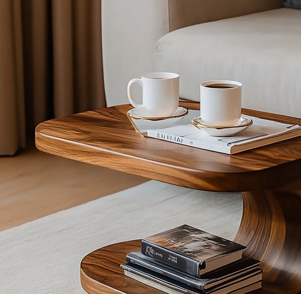 Sculpturale S-Vorm Bijzettafel - Massief Hout Accenttafel