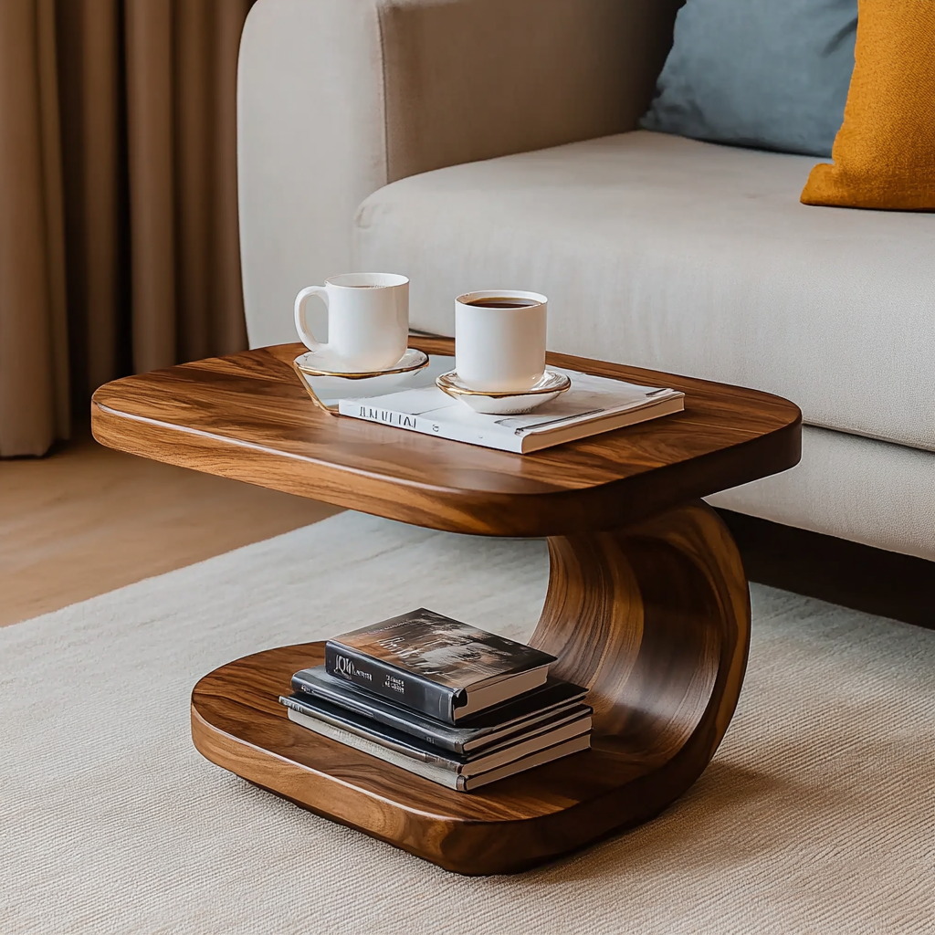 Sculpturale S-Vorm Bijzettafel - Massief Hout Accenttafel