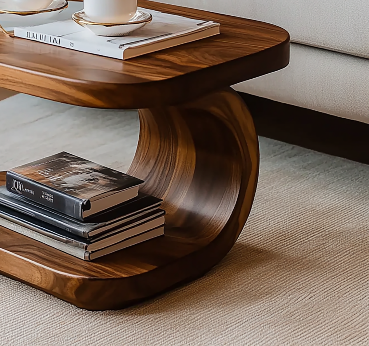 Sculpturale S-Vorm Bijzettafel - Massief Hout Accenttafel
