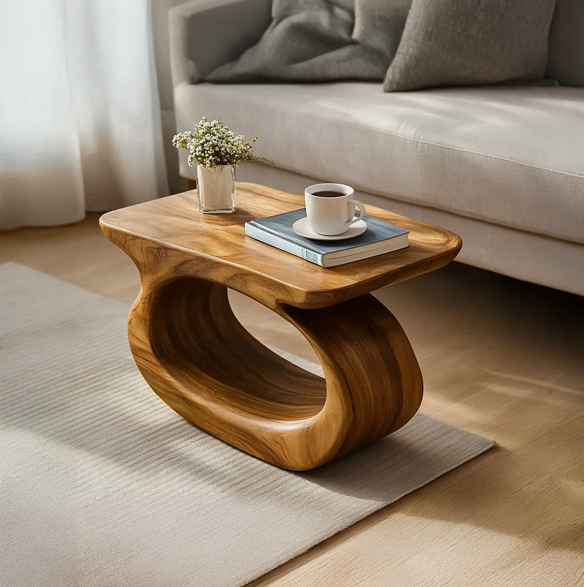 Organische Sculpturale Bijzettafel - Massief Houten Accenttafel