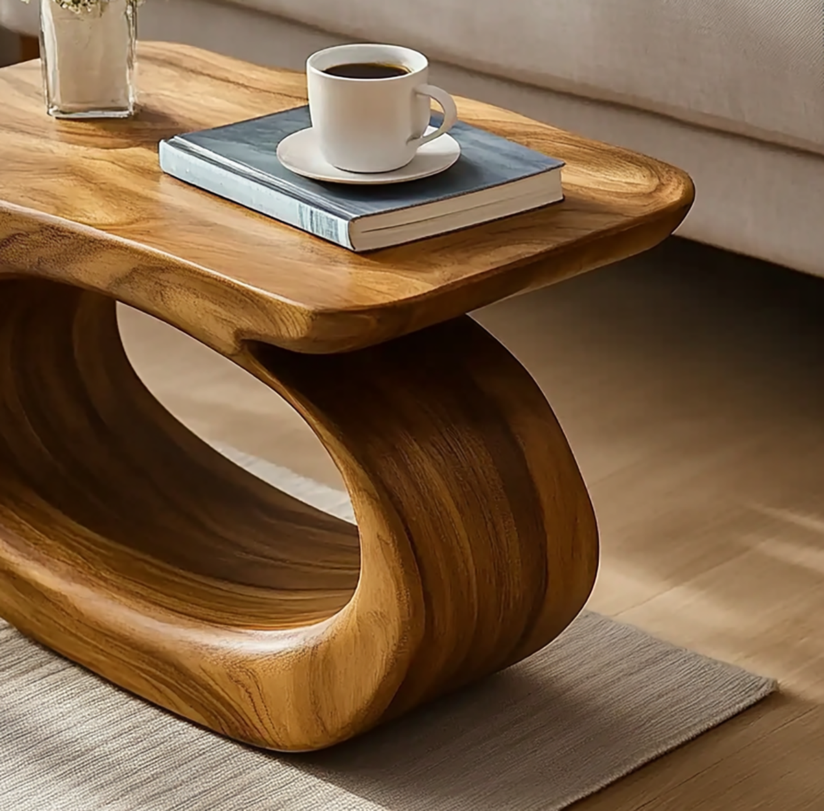 Organische Sculpturale Bijzettafel - Massief Houten Accenttafel