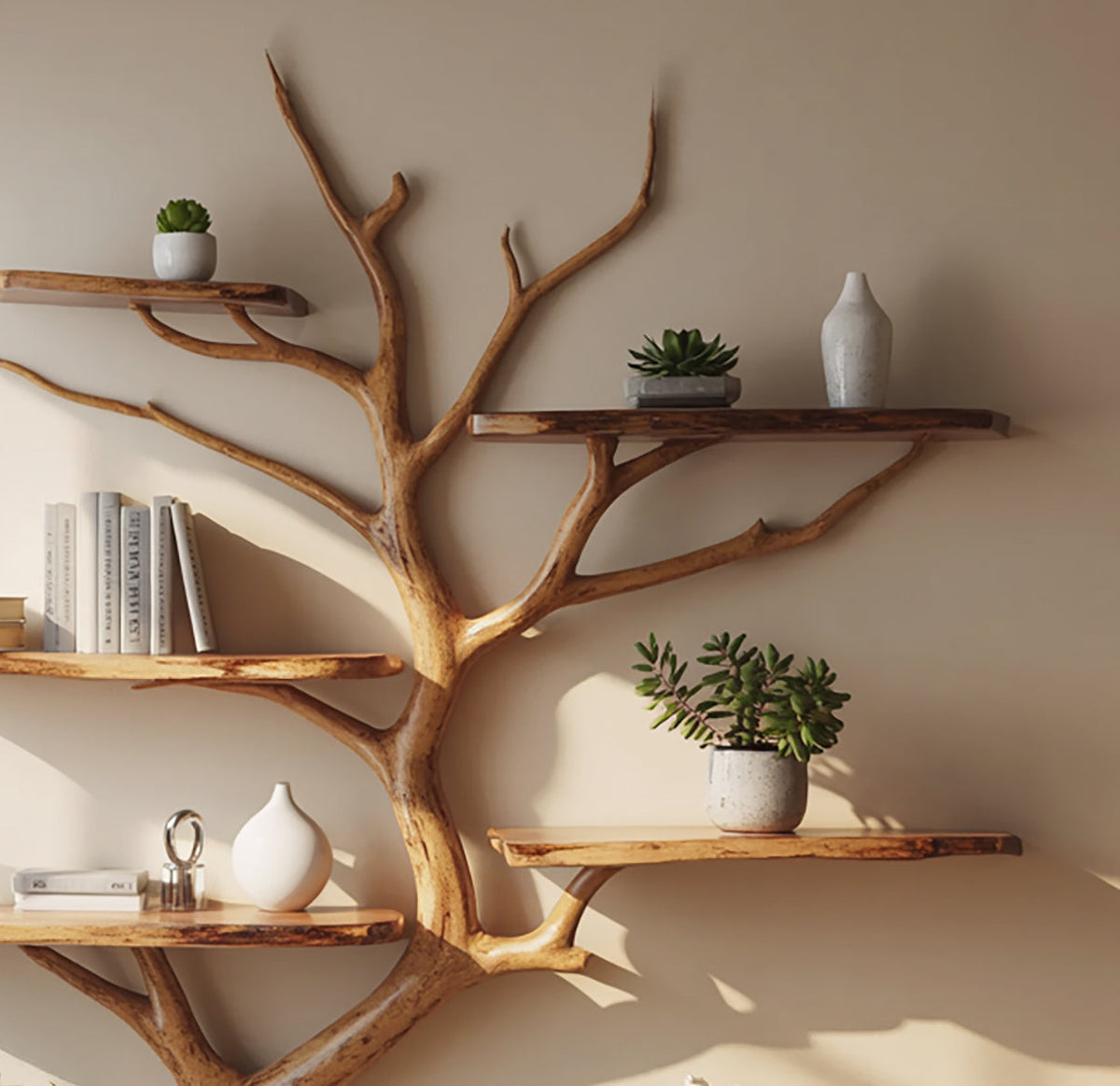 Handgemaakte houten boomboekenplank voor boeken en decoratie