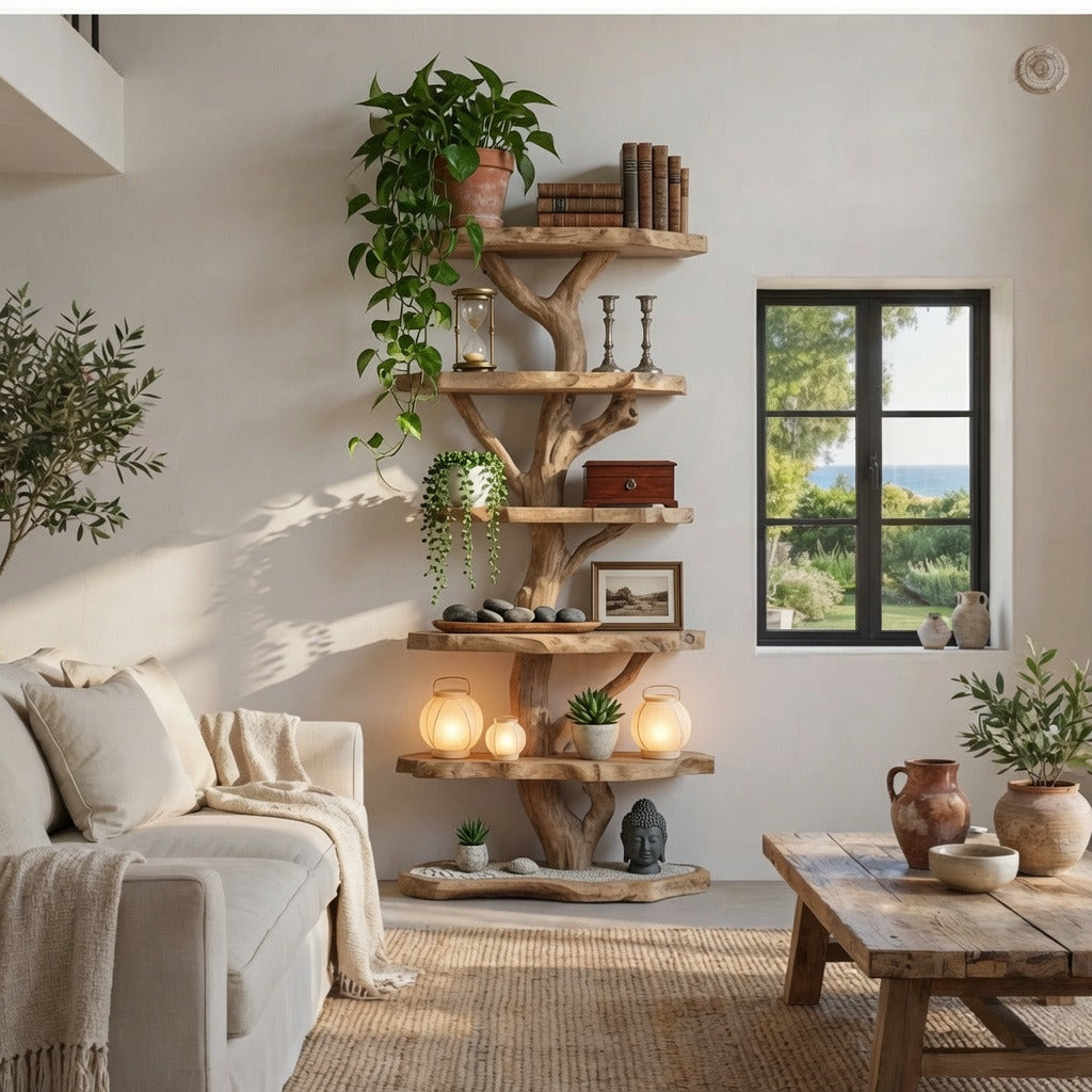 Boomvormige Vloer Boekenkast - Massief Hout Boekenboom