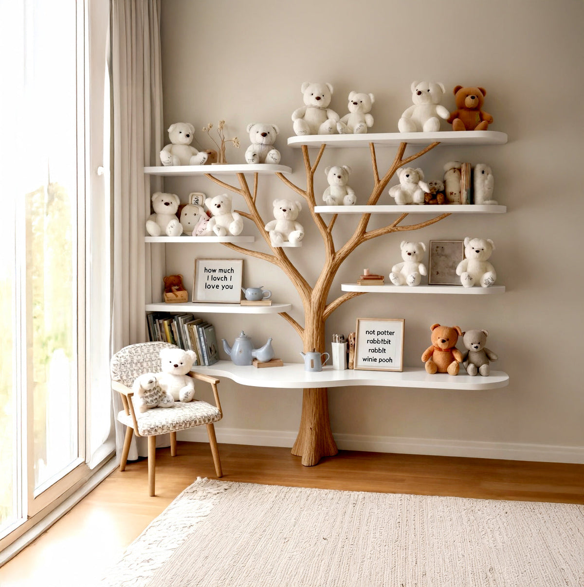 Boom Boekenplank voor Babykamer - Handgemaakt Natuurhout Wandrek