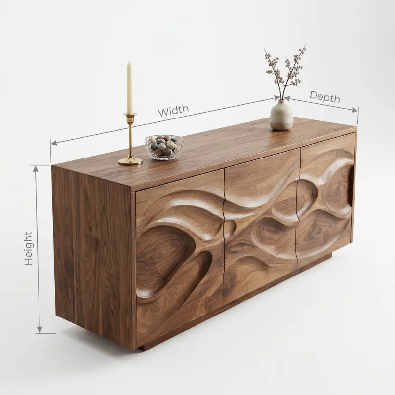 Sculpturaal Dressoir met 3D Deuren - Massief Houten Opbergkast