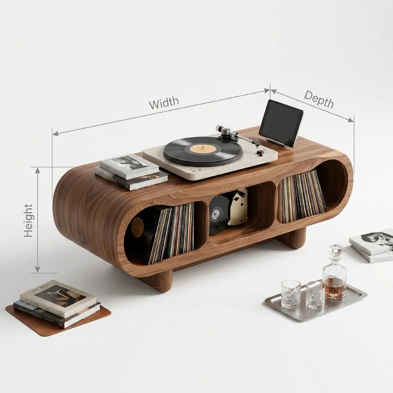 Platenspeler Meubel met Vinyl Opberging - Massief Hout Audiomeubel