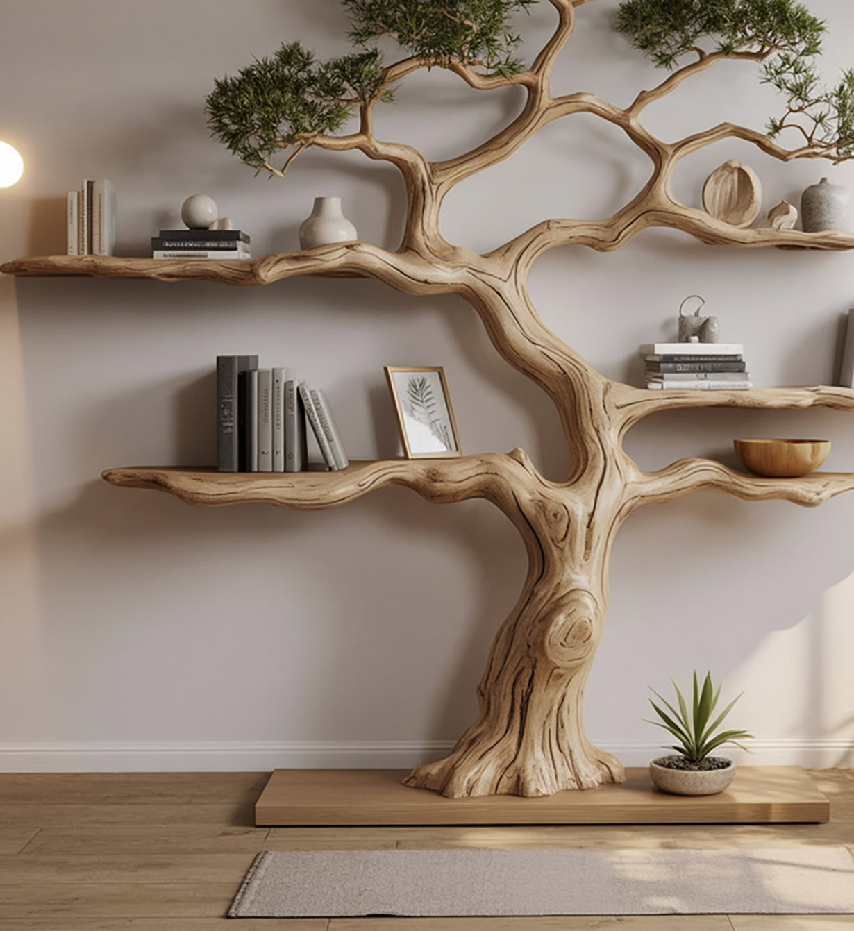 Handgemaakte Boom Boekenkast – Grote Houten Takken Boekenkast voor Woondecoratie
